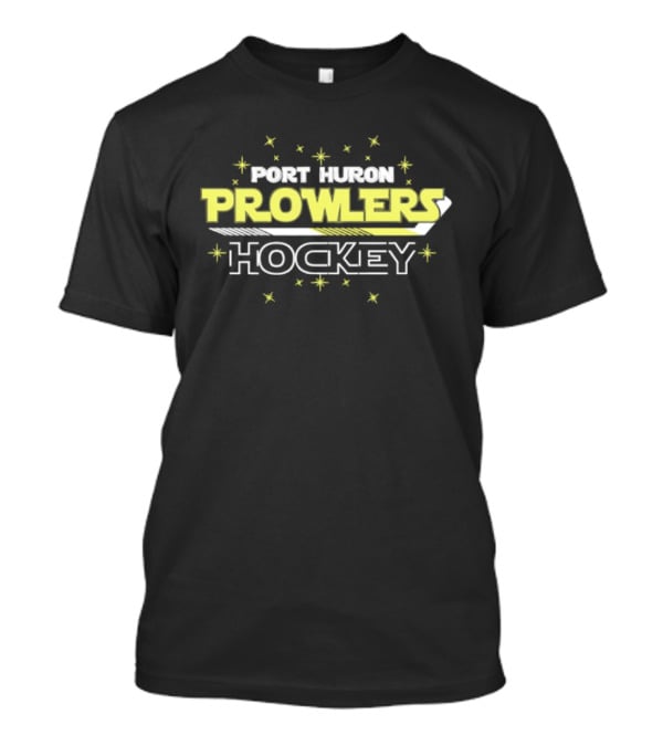 Port Huron Prowlers Hockey Team Yellow Text With Stars And Stick T-Shirt