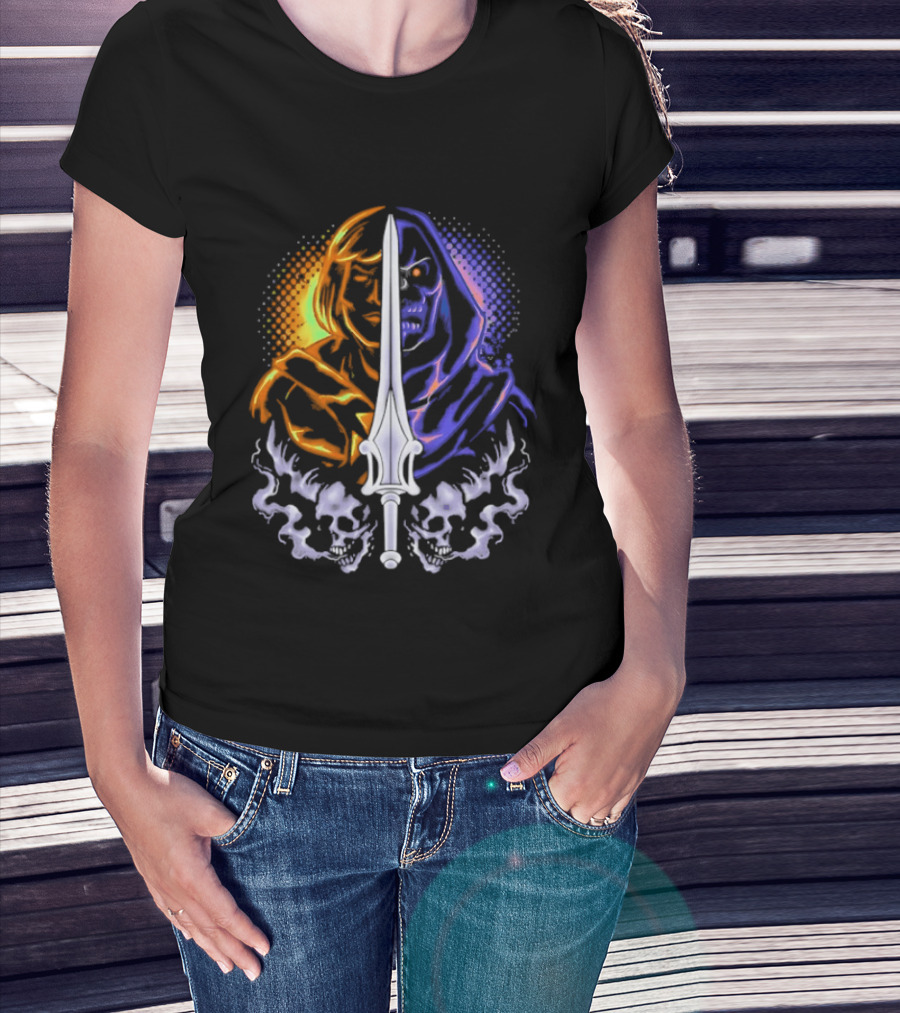 He Man Skeletor Sword Face Split Masters Of The Universe T-Shirt