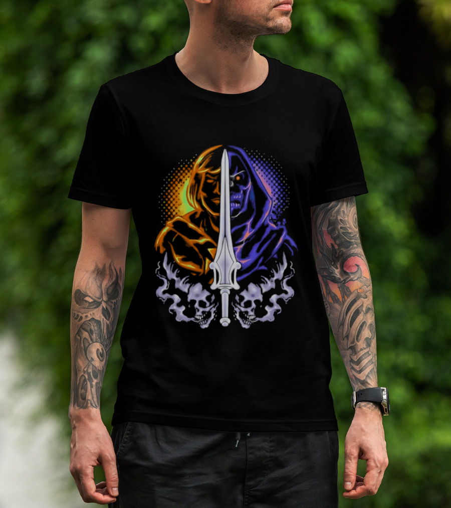 He Man Skeletor Sword Face Split Masters Of The Universe T-Shirt