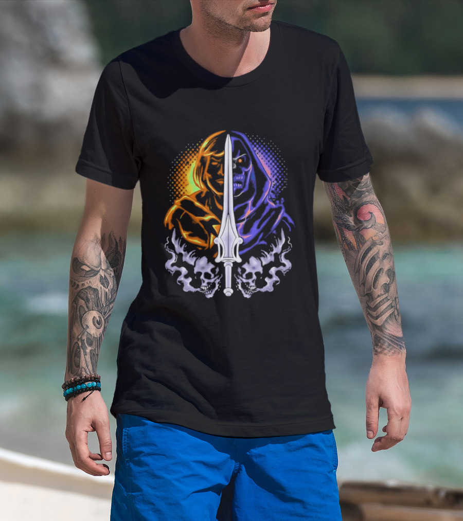 He Man Skeletor Sword Face Split Masters Of The Universe T-Shirt