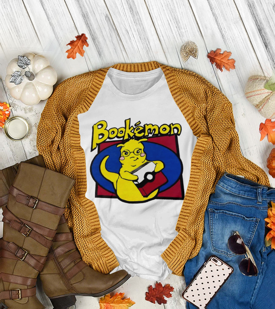 Bookemon Pikachu with Book and Pokeball T-Shirt