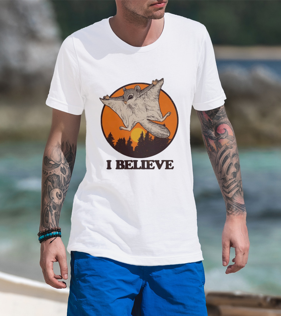 I Believe Flying Squirrel Sunset T-Shirt