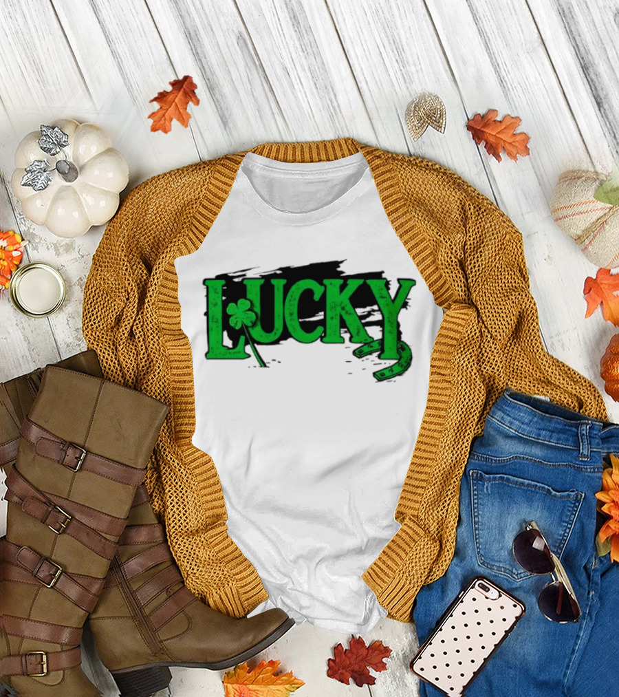 Lucky Green Horseshoe and Shamrock St. Patrick's Day T-Shirt
