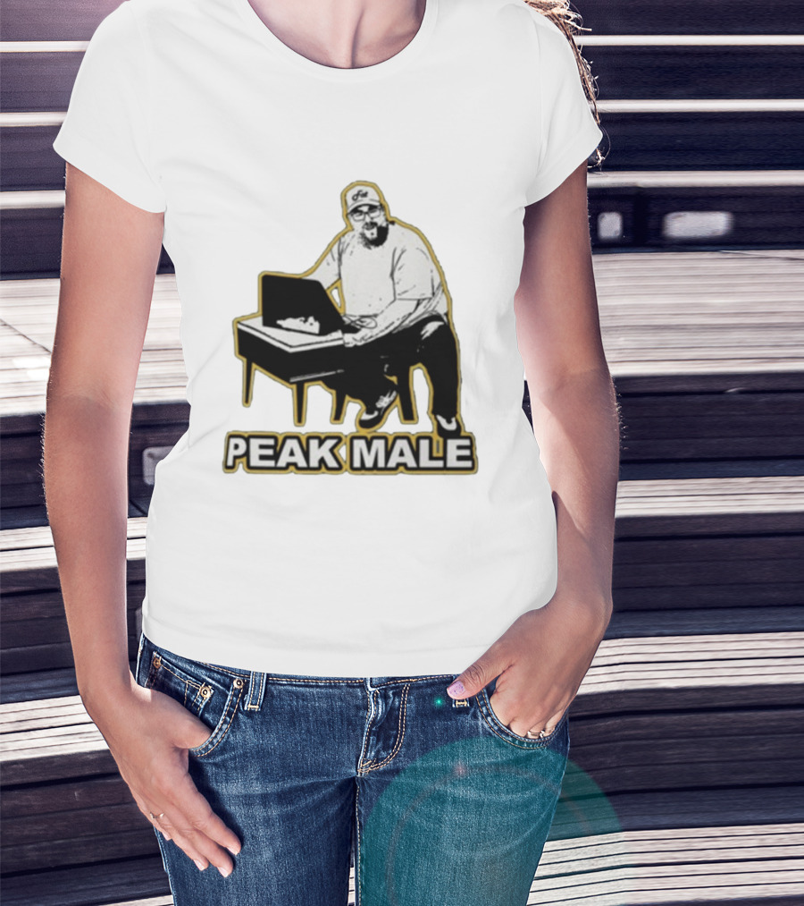 PEAK MALE Bearded Man Sitting At Desk Sketch T-Shirt