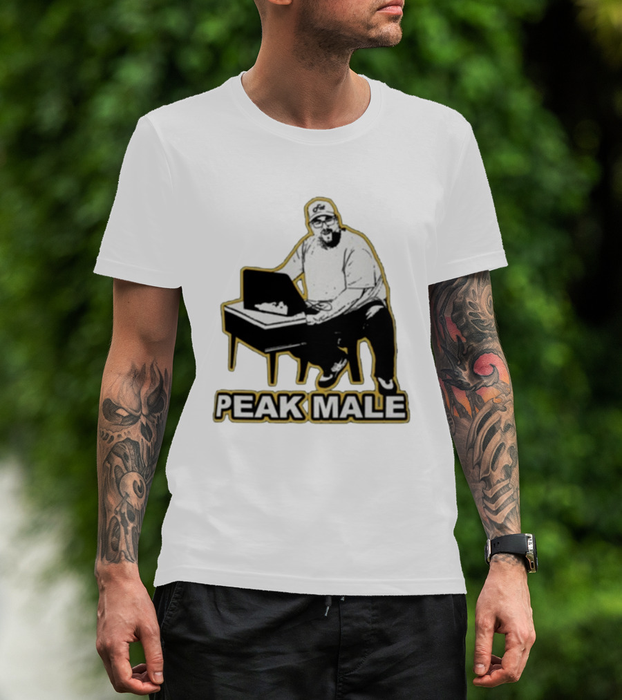 PEAK MALE Bearded Man Sitting At Desk Sketch T-Shirt