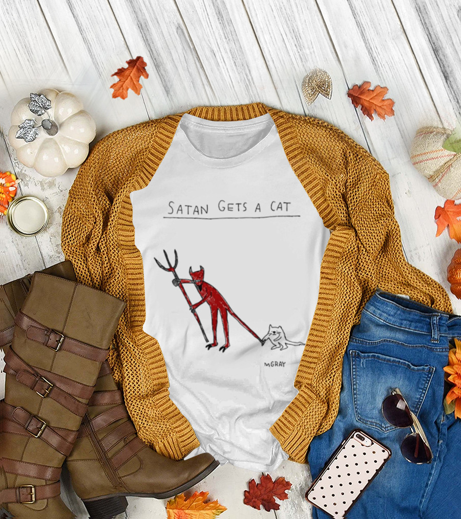 Satan Gets a Cat Devil Figure Pitchfork Drawing by The Oatmeal T-Shirt