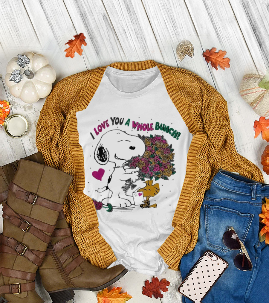 Snoopy I Love You a Whole Bunch Bouquet for Woodstock T-Shirt