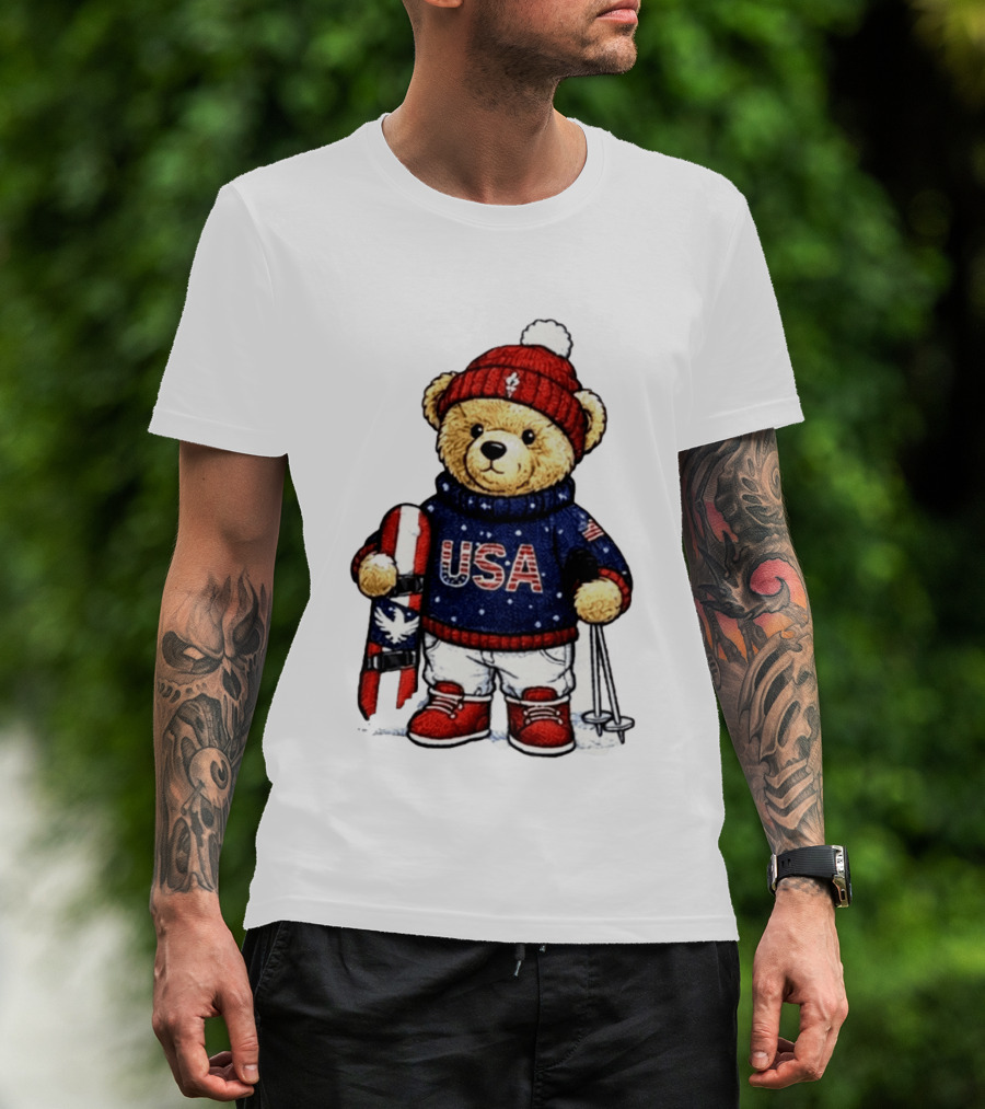 USA Teddy Bear Winter Olympics 2026 Skiing T-Shirt