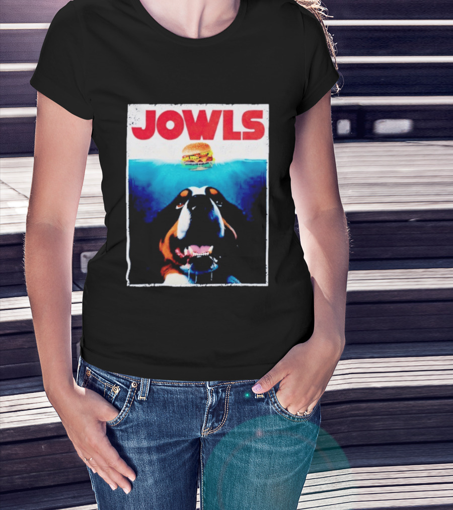 JOWLS Bernese Mountain Dog Burger Parody Jaws Movie T-Shirt