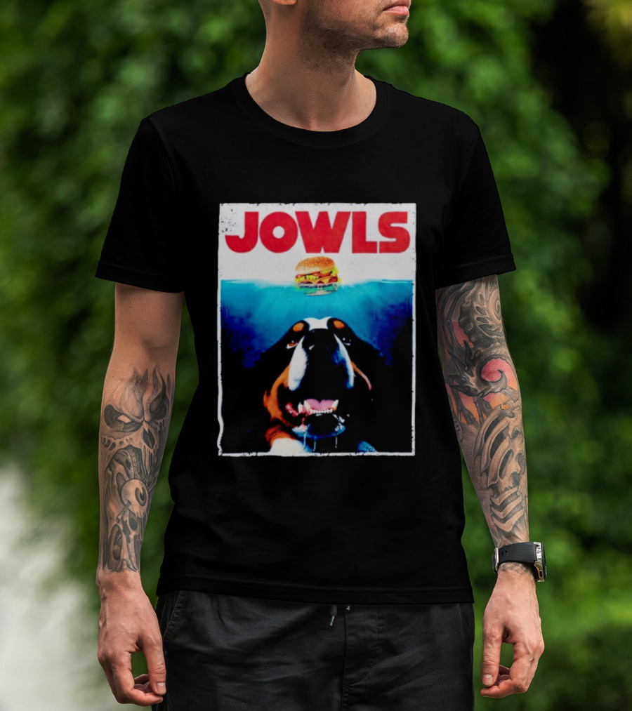 JOWLS Bernese Mountain Dog Burger Parody Jaws Movie T-Shirt
