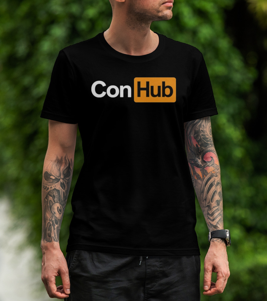 ConHub Parody Text On Orange And White T-Shirt