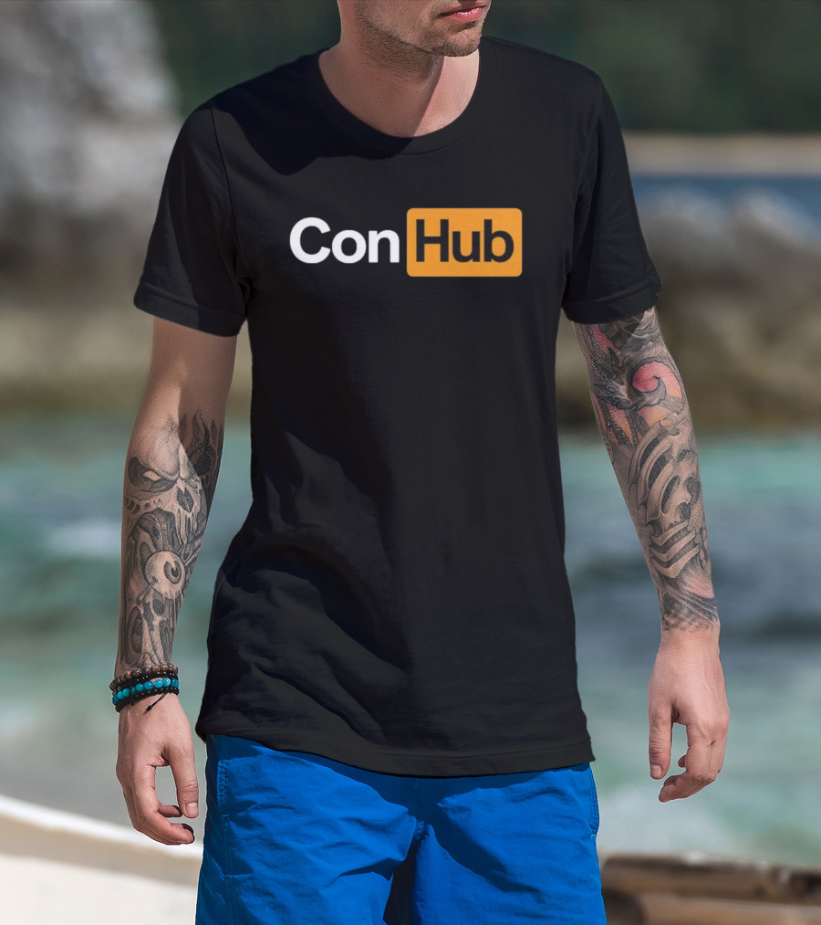 ConHub Parody Text On Orange And White T-Shirt