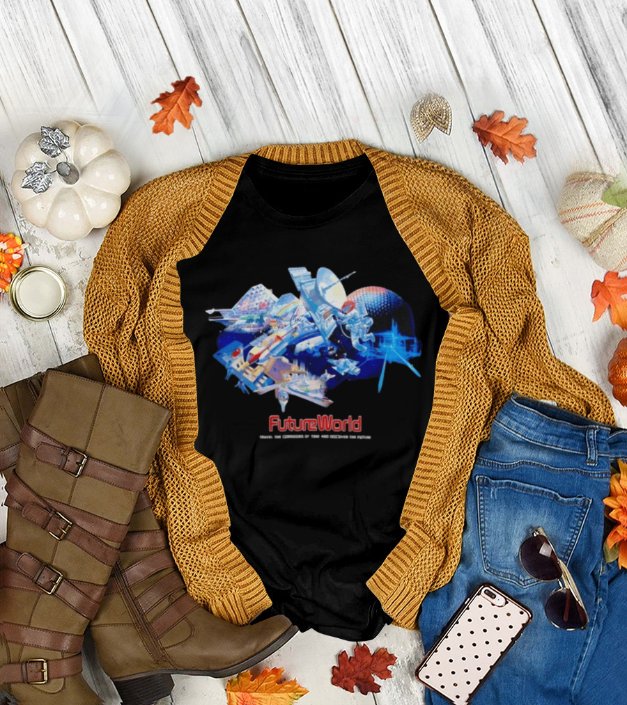 FutureWorld Time Travel Adventures Spaceship and Satellite Exploration T-Shirt