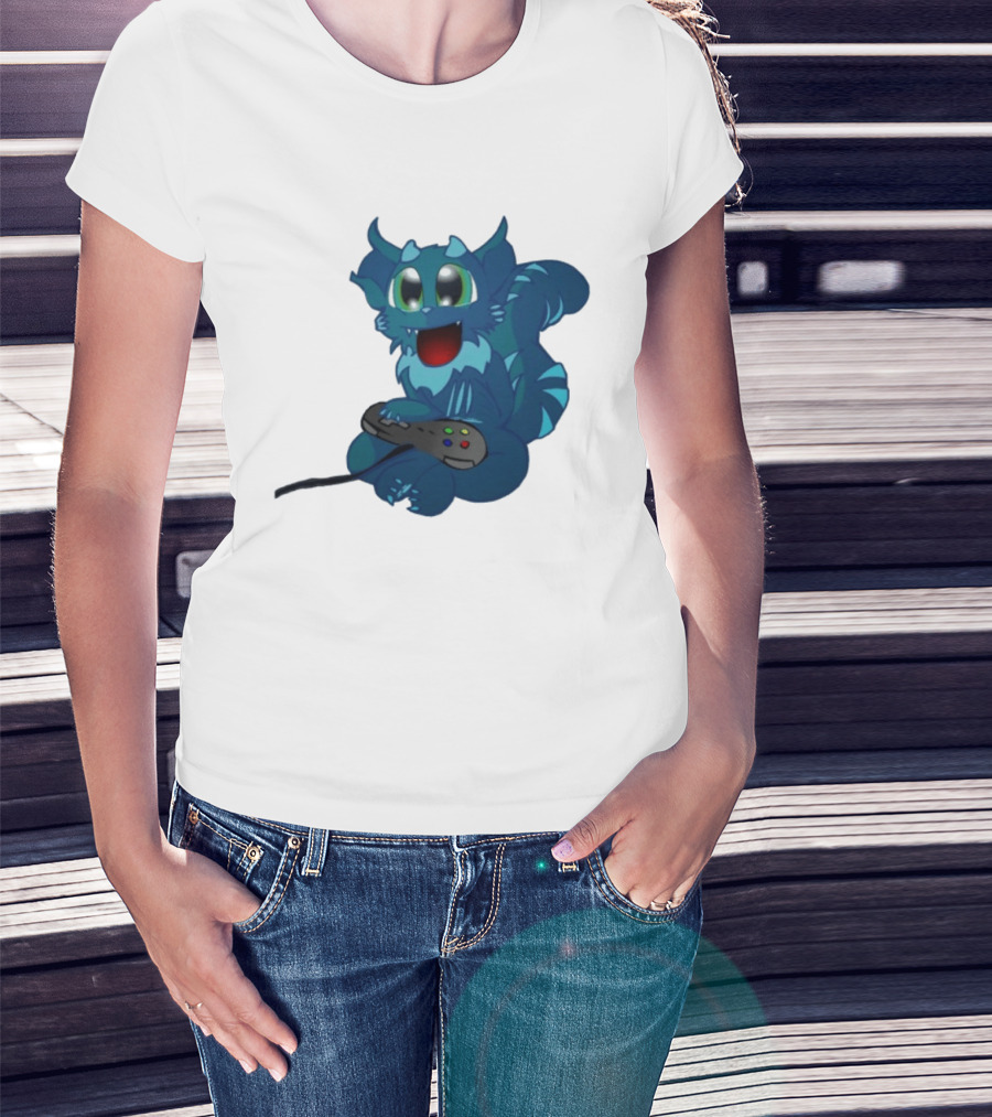 ThaBeast Gamer Blue Creature Playing Controller T-Shirt