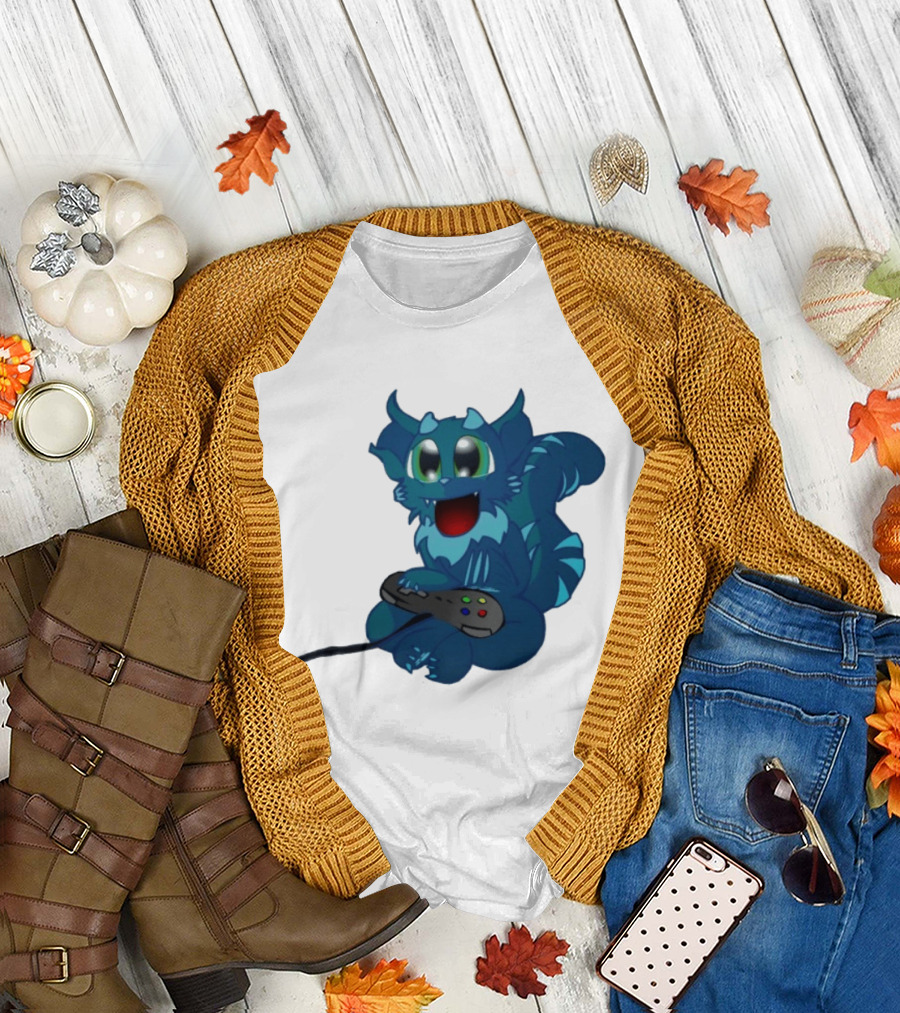ThaBeast Gamer Blue Creature Playing Controller T-Shirt
