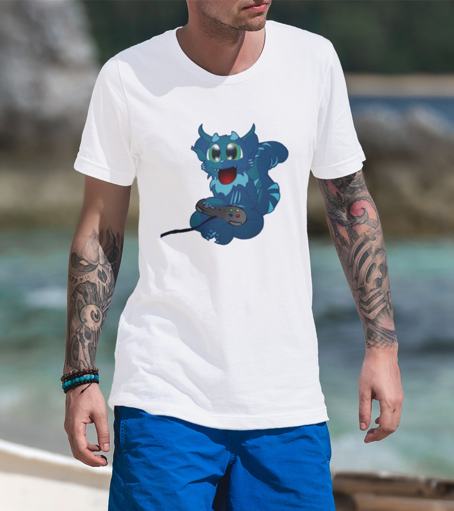 ThaBeast Gamer Blue Creature Playing Controller T-Shirt