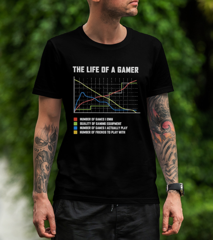 The Life Of A Gamer Chart Humor Gaming Equipment Friends Play T-Shirt