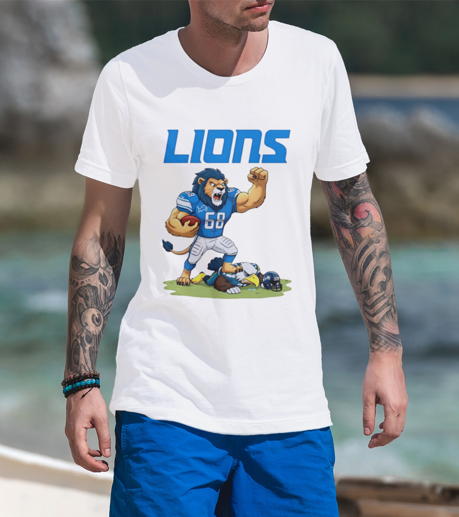 Detroit Lions Dominating Seahawks Rivalry Mascot Showdown T-Shirt