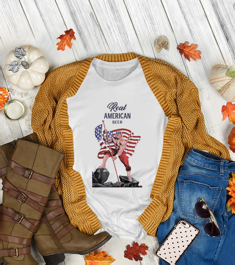 Real American Beer Hulk Hogan US Flag T-Shirt