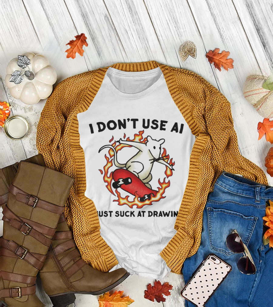 I Don't Use AI Rat Skateboard Flame I Just Suck at Drawing T-Shirt