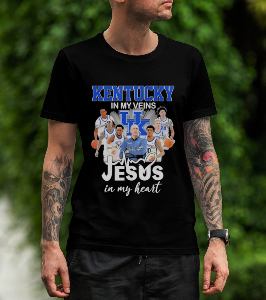 Kentucky Wildcats In My Veins Jesus In My Heart Basketball Coach Mark Pope Players T-Shirt