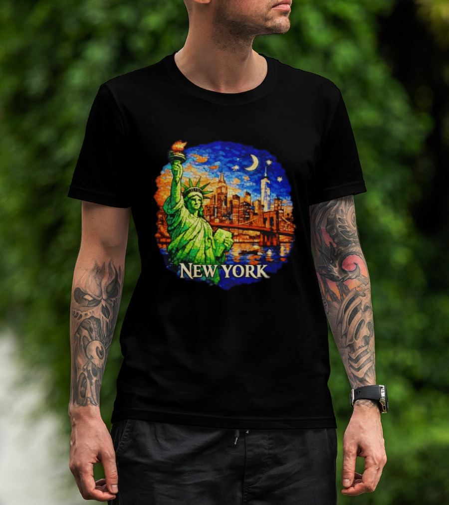 New York City Statue Of Liberty And Skyline Mosaic T-Shirt