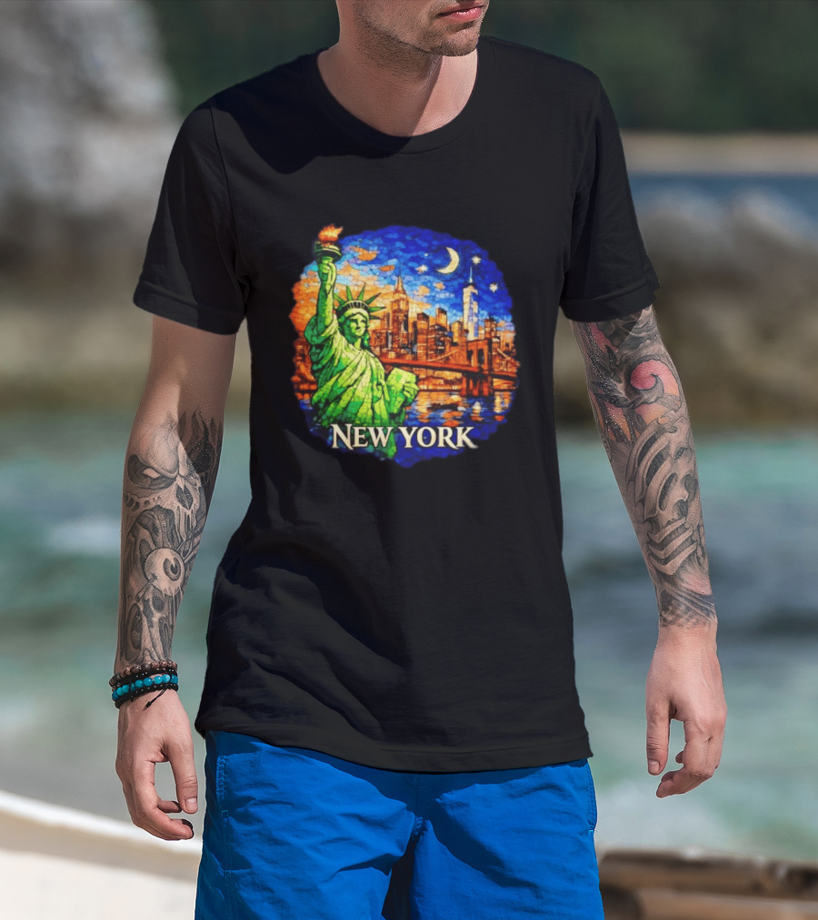 New York City Statue Of Liberty And Skyline Mosaic T-Shirt