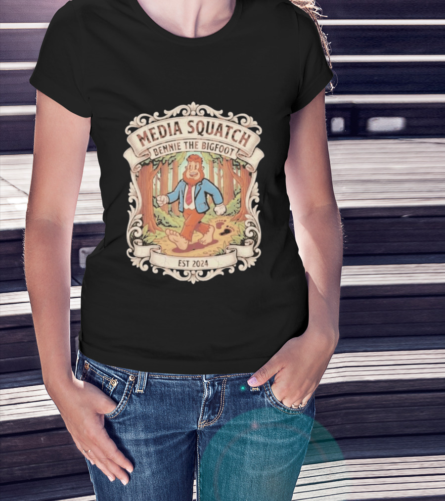 Media Squatch Bennie The Bigfoot Walking Forest EST 2024 T-Shirt