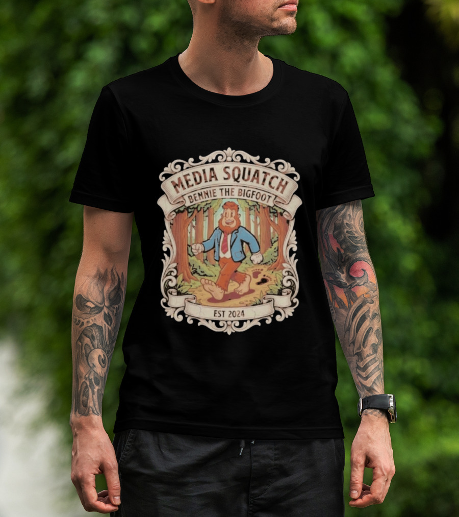 Media Squatch Bennie The Bigfoot Walking Forest EST 2024 T-Shirt