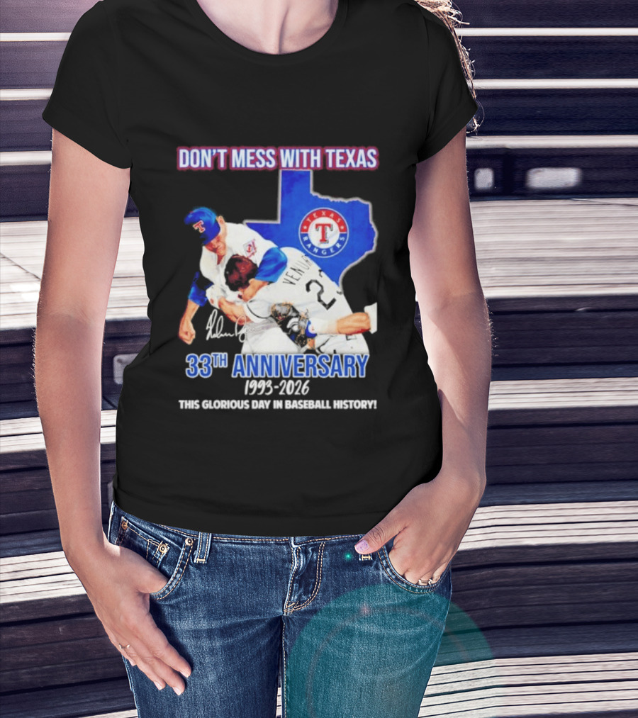 Nolan Ryan Robin Ventura Texas Rangers 33rd Anniversary 1993 2026 Baseball History T-Shirt