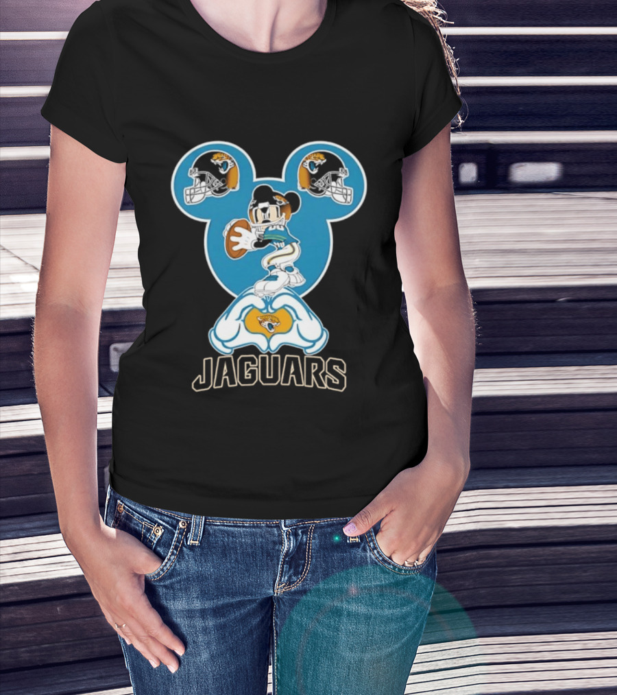 Mickey Mouse Jacksonville Jaguars Football Love Hands T-Shirt