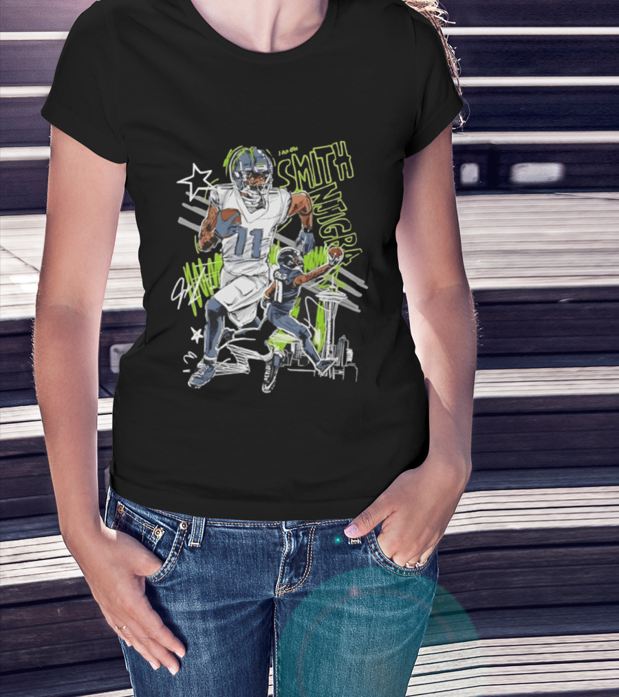 Jaxon Smith Njigba Seattle Seahawks 11 Scribble Football T-Shirt