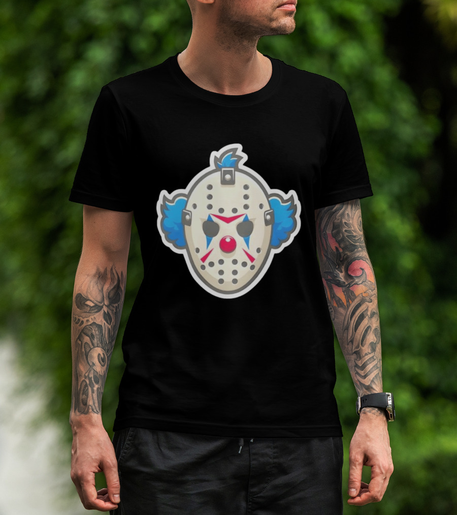 Killer Clown Hockey Mask Horror Mashup Iconic Creepy Face T-Shirt
