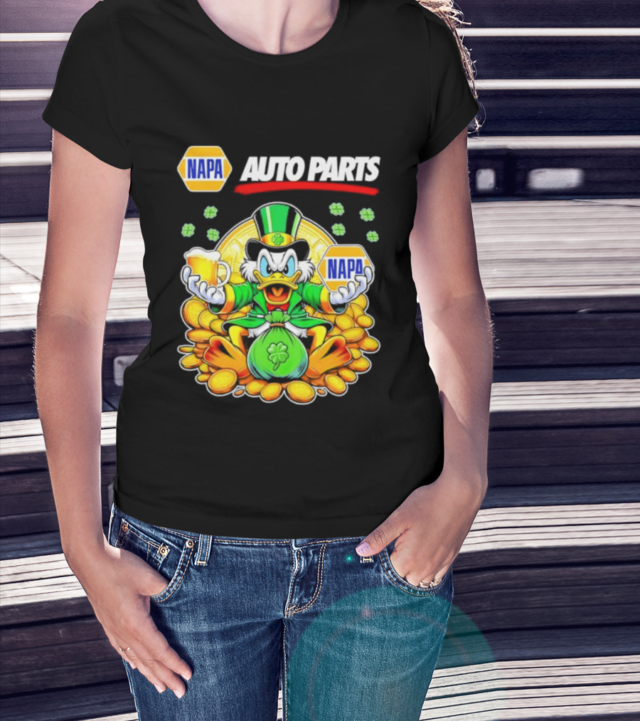 Scrooge McDuck NAPA Auto Parts St Patricks Day Coins And Beer T-Shirt
