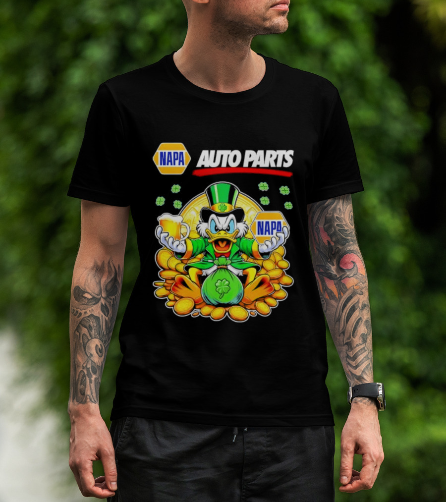 Scrooge McDuck NAPA Auto Parts St Patricks Day Coins And Beer T-Shirt