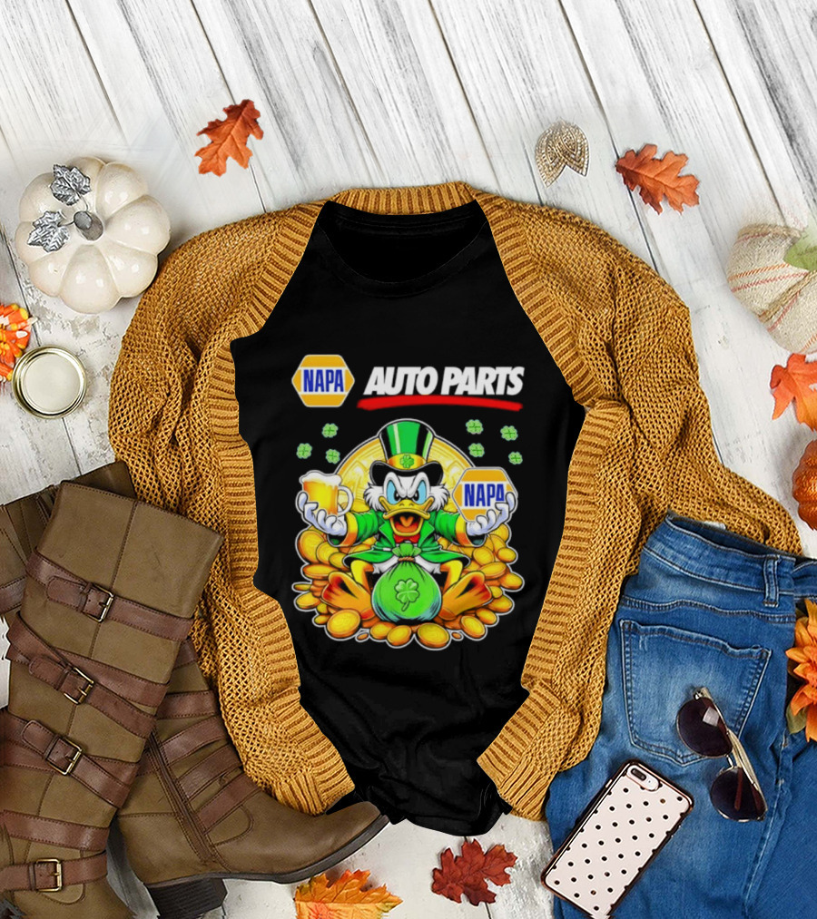 Scrooge McDuck NAPA Auto Parts St Patricks Day Coins and Beer T-Shirt