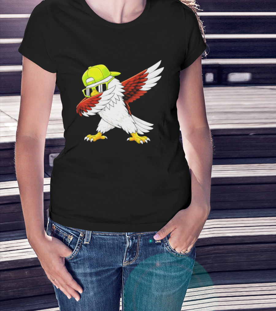 Sea Hawk Dabbing Bird In Neon Cap Football Fan Fun T-Shirt