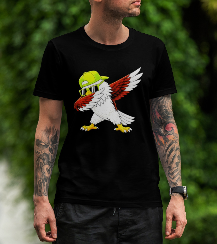 Sea Hawk Dabbing Bird In Neon Cap Football Fan Fun T-Shirt