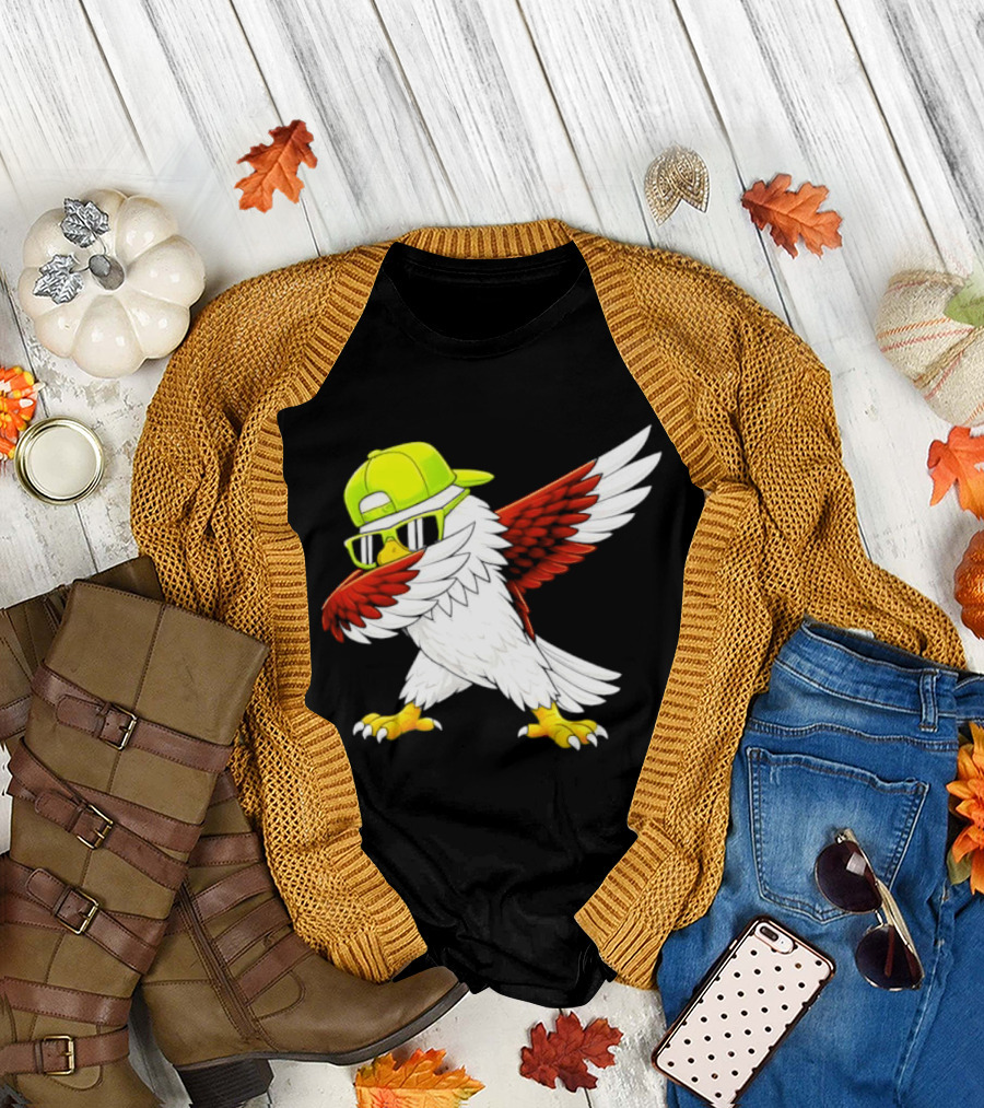 Sea Hawk Dabbing Bird In Neon Cap Football Fan Fun T-Shirt
