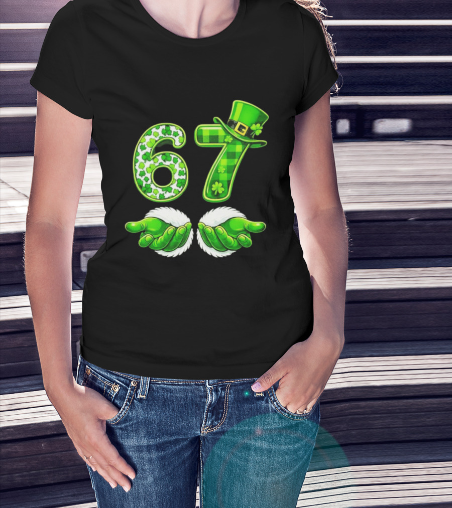 St Patricks Day 67 Shamrock Irish Clover Meme Green Hat Luck T-Shirt