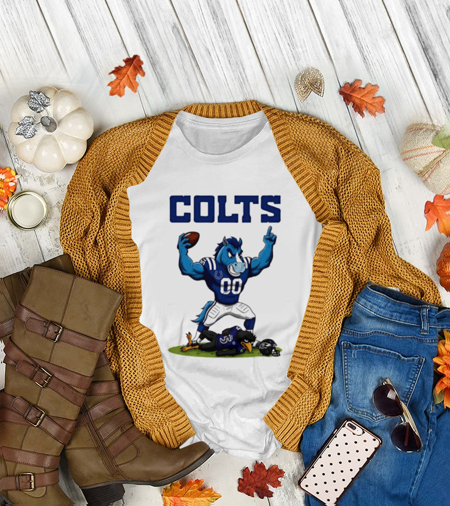 Indianapolis Colts Horse Mascot Defeats Baltimore Ravens Bird Rivalry Football Showdown T-Shirt