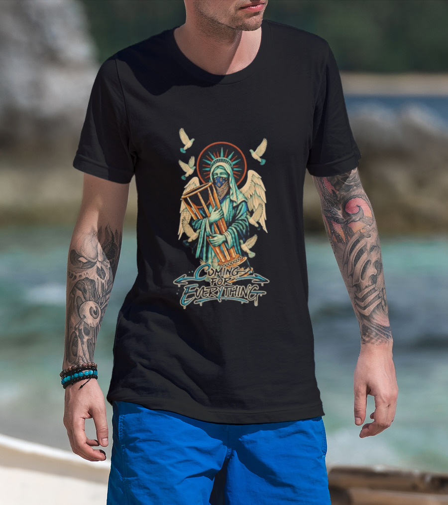 Statue Of Liberty Cuming For Everything With Wings And Doves T-Shirt