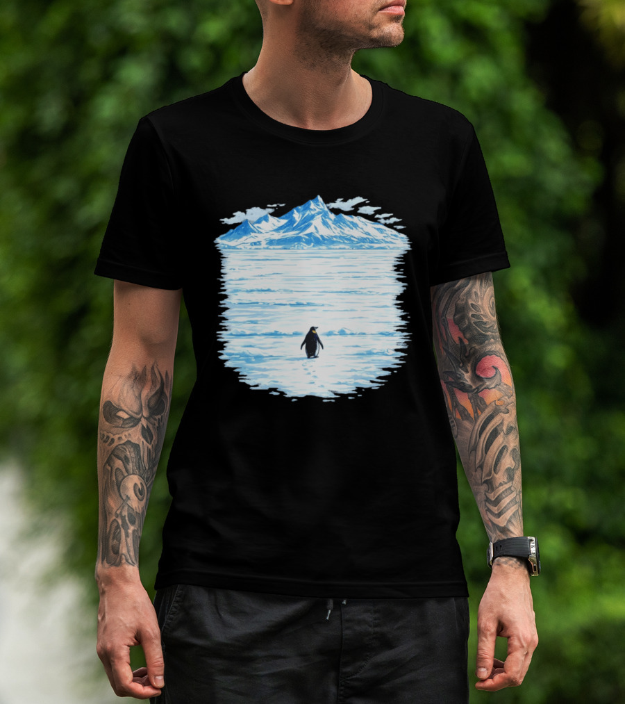 Penguin But Why Snowy Mountain Reflection T-Shirt