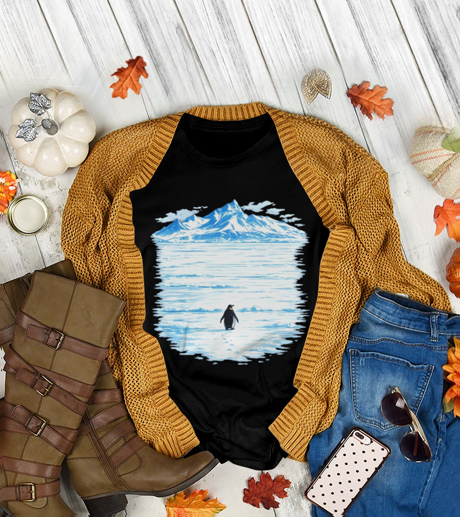 Penguin But Why Snowy Mountain Reflection T-Shirt