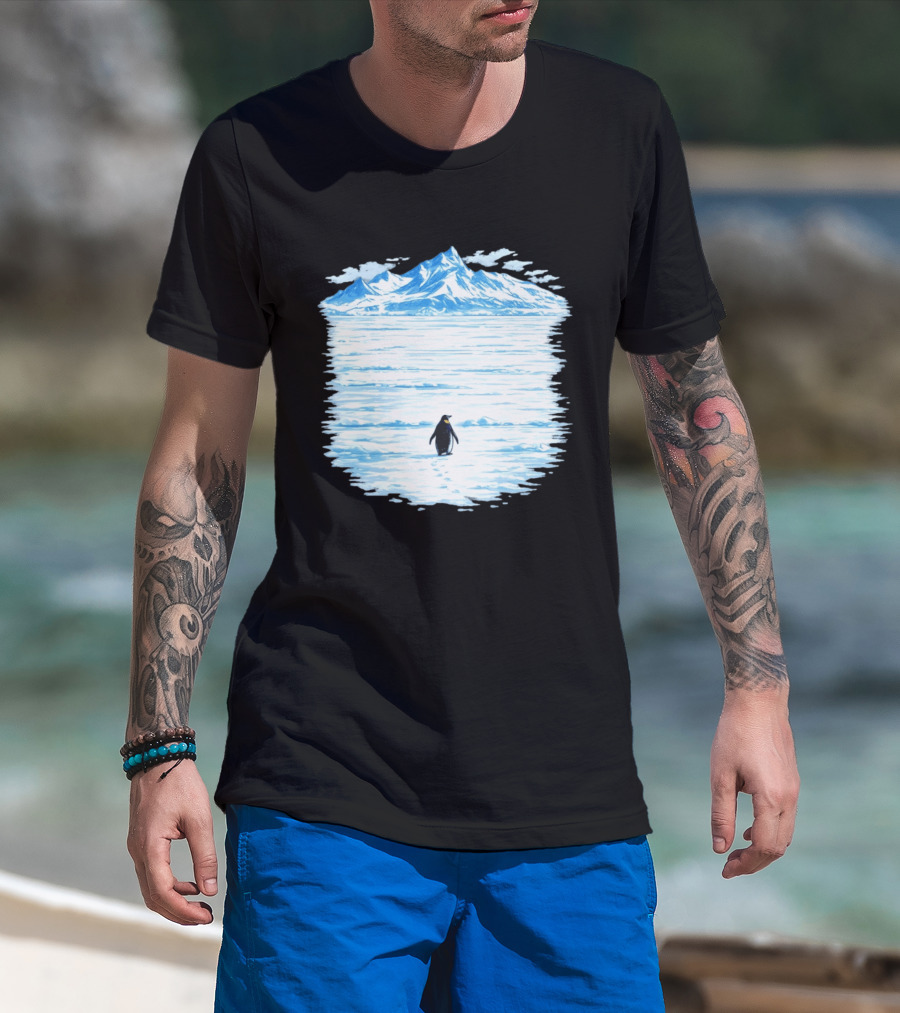 Penguin But Why Snowy Mountain Reflection T-Shirt