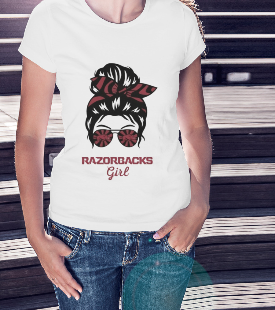 Razorbacks Girl Messy Bun Sunglasses T-Shirt
