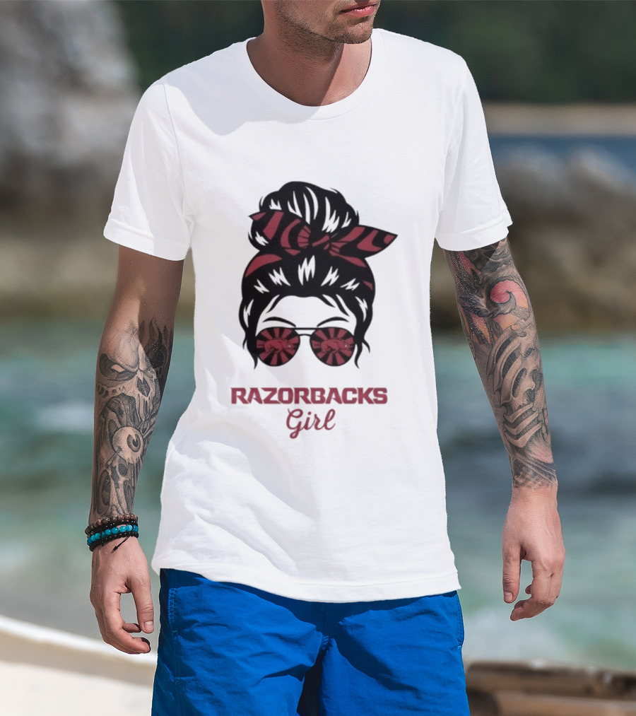 Razorbacks Girl Messy Bun Sunglasses T-Shirt