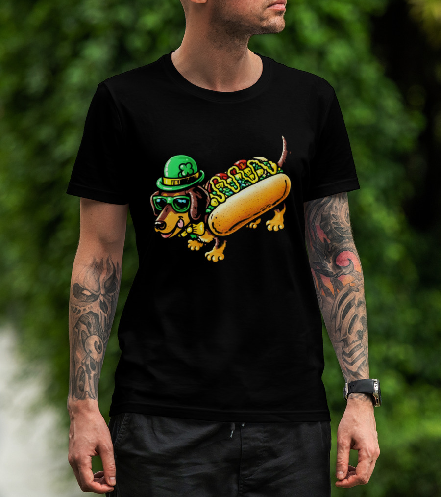St Patricks Day Chicago Hot Dog Wearing Irish Hat And Glasses T-Shirt