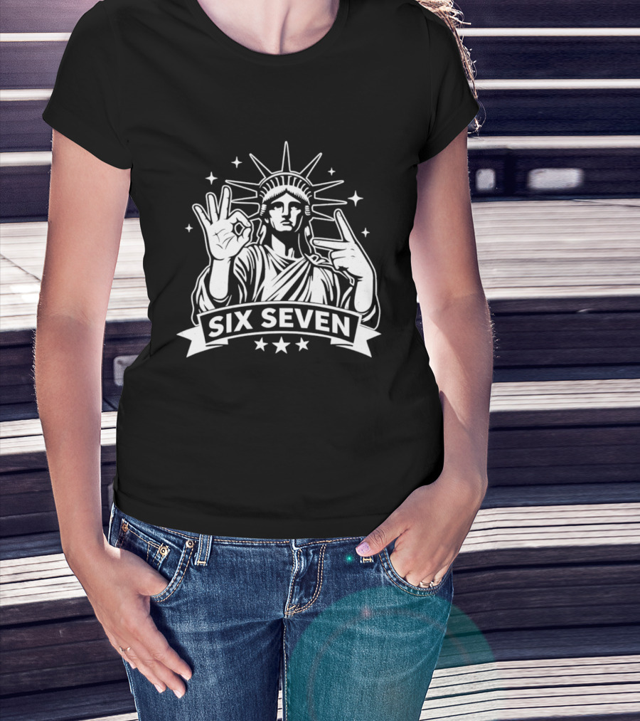 Statue Of Liberty Six Seven Hand Gesture Stars T-Shirt
