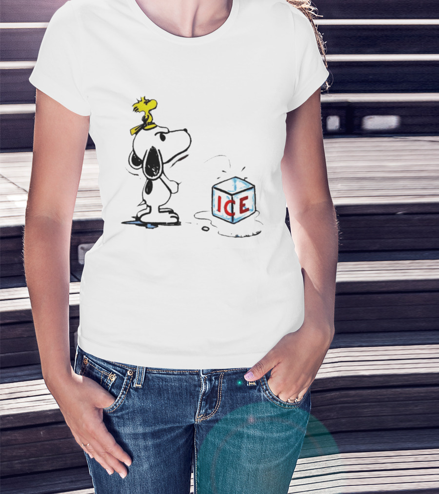 Snoopy Woodstock Piss On Ice Cube Block T-Shirt